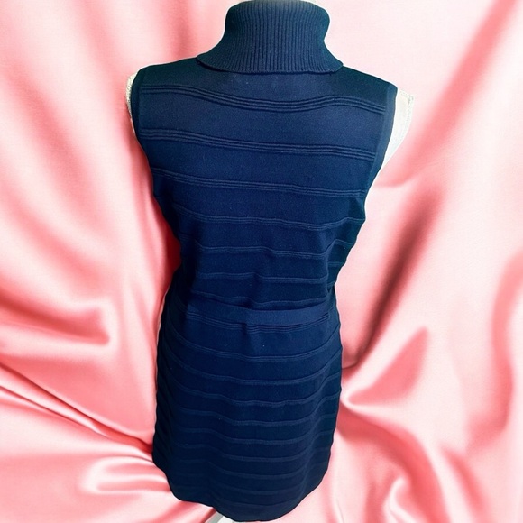 Calvin Klein Sleeveless Ribbed Turtleneck Sweater Dress with Belt in “Ink” Sz M - Picture 8 of 12